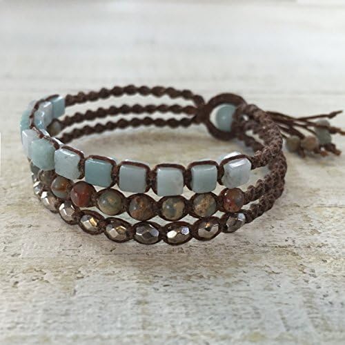 Aqua Amazonite Triple Wrap Macrame Bracelet