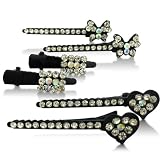 Set of Six White Rhinestone Hair Pins, Heart, Bow and Rectangular Shaped