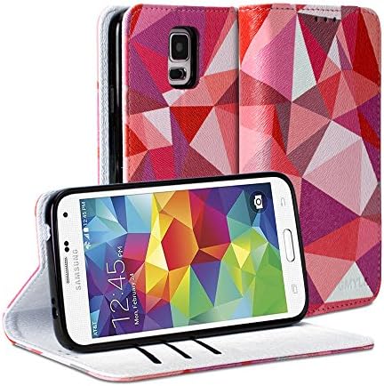 Galaxy S5 Case, GMYLE Wallet Case Geometric for Galaxy S5 - Pink Geometry Pattern PU Leather Slim Protective Folio Wallet Stand Case Cover (with 3 Card Slots)