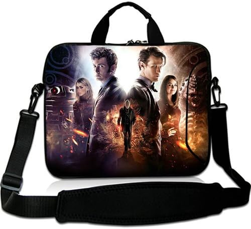 HUADO New Style doctor who th anniversary poster tv show Laptop Shoulder Bag Portable Laptop Carrying Bag Twin Sides Patterns Waterproof Canvas Fabric Case for 13 13.3 Inch Laptop