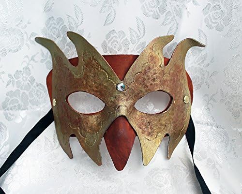Handmade Brown Gold Leather Imp Goblin Bird Masquerade Mask
