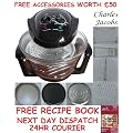 12 LTR Halogen Oven Cooker in BLACK+ COOK BOOK, accessories includes extender ring, lid holder, low rack, high rack, forks, frying pan, tong, steamer - worth �60 + 2 YEAR WARRANTY