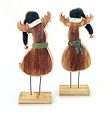 2 x Deko Figur Rentier Elch im Set, 22 cm groß aus Holz braun mit Textil Filzmütze grün, witzige Dekofigur Dekoaufsteller Winter Weihnachten