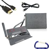 Gizmo Dorks Felt Case Cover (Gray), Mini USB, and Micro HDMI Cable with Carabiner Key Chain for the Pandigital Nova 7 inch Tablet eReader