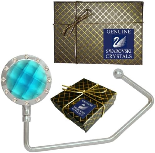 Chatt Aqua &amp; Swarovski pp24 crystal LONG Purse hook in Deluxe Gift Box w/pouch