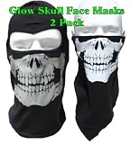 TWO GLOW SKULL MOTORCYCLE SKI paintball hood & half FACE MASK 2pk set