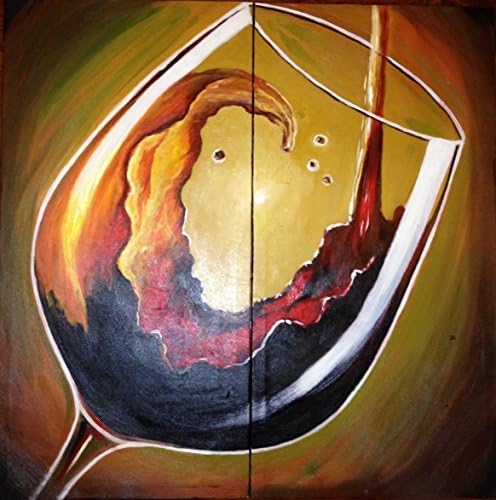 Zartsy 100% Hand Painted Modern Abstract Still Life Wine Glass Artwork Home Wall Decor Art Oil Paintings on Canvas with Stretched Wood Frame Large Oversized by Zartsy