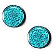 Black Single Flared Turquoise Colored Gem-Studded Plug with Clear Dome Coating and "O" Ring - 2G - Sold as a Pair