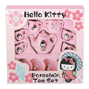 Japanese Sanrio Petite/mini Porcelain Tea Set with matching stickers : origami pattern Hello Kitty