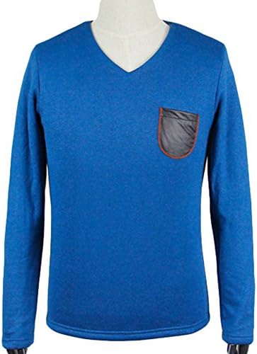 MRN Men's Casual V Neck Chest Pocket Thicken Warm Long Sleeve T Shirt 3XL Blue