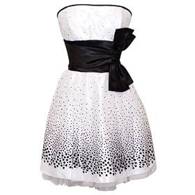 Flocked Polka Dot Strapless Net Cocktail Dress