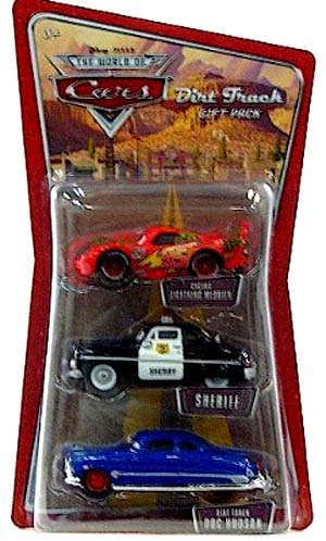 Disney Pixar Cars Dirt Track Gift Pack - Cactus Lightning McQueen, Sheriff Dirt Track Doc Hudson (Red Rims)