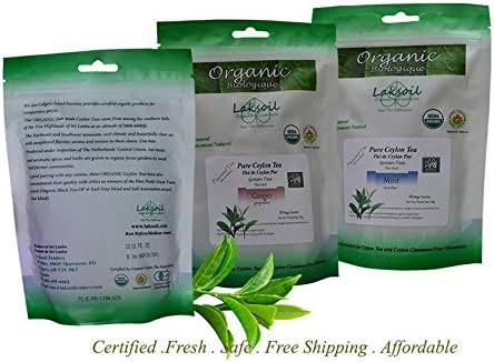Certified Organic Flavoured Ceylon High Land BOPF Premium Green Tea 20 packs of 20tbgs Tea Bags-MINT &amp; GINGER(200Bags each)-total 400 Tea Bags
