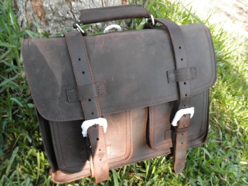 Full Grain Leather Briefcase Backpack Bag Tote L02D Red Brown