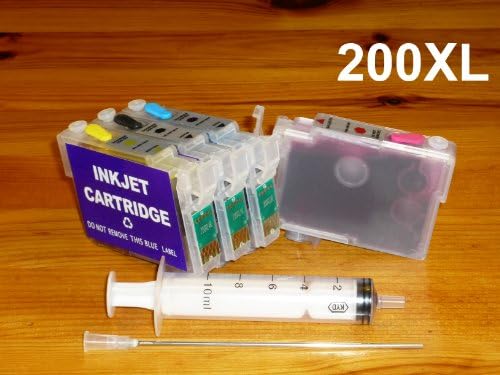 by double2house, non-OEM, 4 Refillable 200 200XL ink Cartridges for XP-310 XP-410 WorkForce WF-2520 WF-2530 WF-2540 Epson.