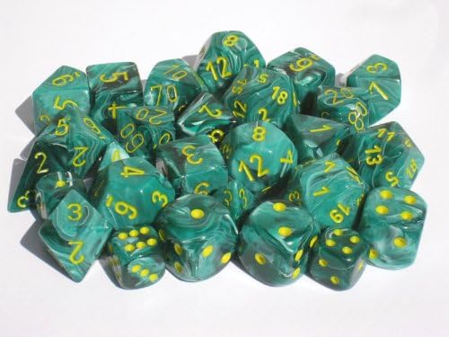 Chessex Manufacturing 27455 Vortex Malachite Green With Yellow Numbers Dice Set Of 7