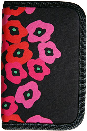 ORB Travel RFID Passport Holder Travel Wallet-WP536-Poppies-Black/Red-Zippered Credit Debit Card Travel Document Organizer Wallet Case