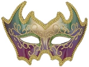 Forum Deluxe Mardi Gras 1/2 Face Mask, Green/Gold/Purple, One Size