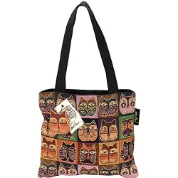 Laurel Burch Tapestry Medium Bag with Zipper Top, Cat Masks