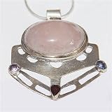 PendantsChainforWomenInSterlingSilverWithRoseQuartzGemstonesRoundShapeJewelry2inches(pndt202)