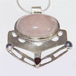 Rose Quartz Pendant with Chain Sterling Silver Jewelry 2 inches (pndt202)