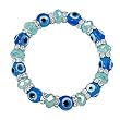 Evil Eye Blue Glass Beads and Rhinestone Stretch Bangle Bracelet
