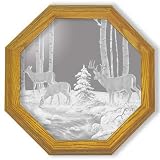 Decorative Framed Mirror Wall Decor With Whitetail Deer Etched Mirror - Whitetail Deer Decor - Unique Whitetail Deer Gift Ideas - Ready To Hang - 20 octagon