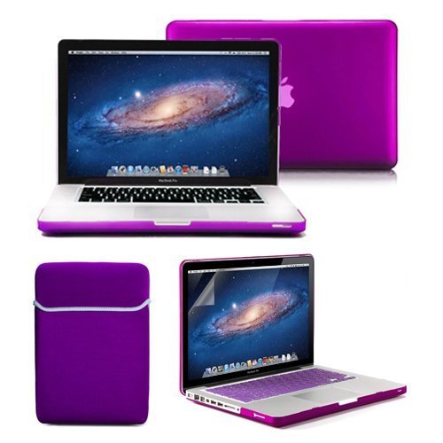 Macbook Pro 13 Case, GMYLE 4 in 1 Deep Purple Frosted Hard Case - Sleeve Bag and Keyboard Cover - Clear Screen Protector - (not fit for 13 Macbook Pro with Retina display)