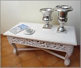 OPULENTER COUCHTISCH WEIß ANTIK-STIL MASSIVHOLZ DURCHBROCHEN