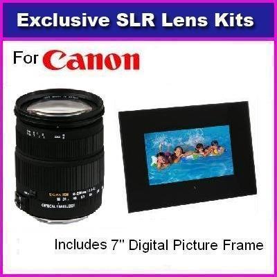 Sigma 18-200mm f/3.5-6.3 DC AF OS (Optical Stabilizer) Zoom Lens for Canon For Canon Rebel XT XTi 350D 400D 50D XSI XS T1I T2I 5D 10D 20D 30D 450D s PRO HD 3PC 1000D Includes 7-Inch MultiMedia Digital Picture Frame