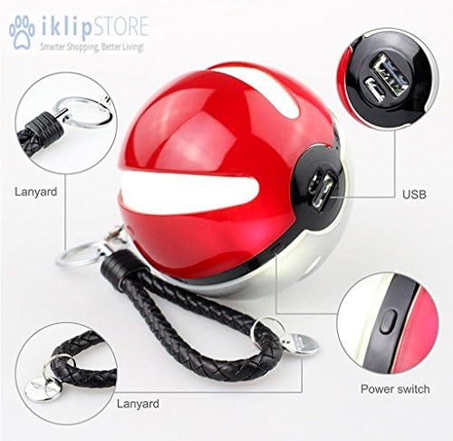 iKlipStore Pokemon GO Pokeball Portable Cell Phone Charger, USB Power Bank for Mobile External Battery for iPhone, Samsung, LG, Nexus, HTC, Charger Included LED Lights High Capacity Power 10,000 mAh