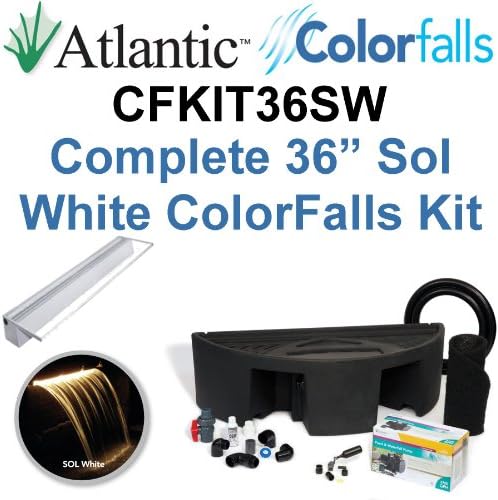 Atlantic Water Gardens CFKIT36SW Complete Sol White Colorfalls Lighted Falls Kit - 36" Spillway, Basin, Pump, Hose &amp; Fittings