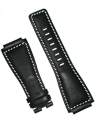Black Leather White-stitch Watchband for Bell & Ross BR01 BR03 Long