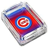 Image Chicago Cubs Glass Ashtray - Dimensions 3 Inch x 4 Inch - Simulated Black Velvet Botton