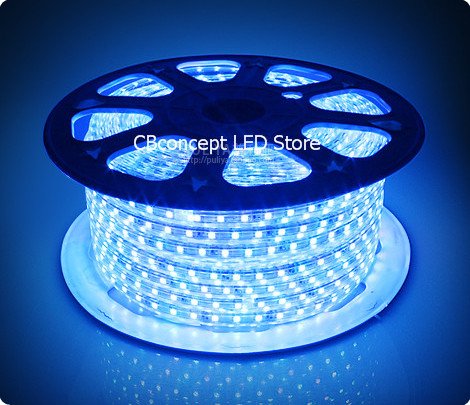 CBConcept® 65FT Blue 120 Volt High Output LED SMD5050 Flexible Flat LED Strip Rope Light - [Christmas Lighting, Indoor / Outdoor rope lighting, Ceiling Light, kitchen Lighting] [Dimmable] [Ready to use] [7/16 Inch Width X 5/16 Inch Thickness]