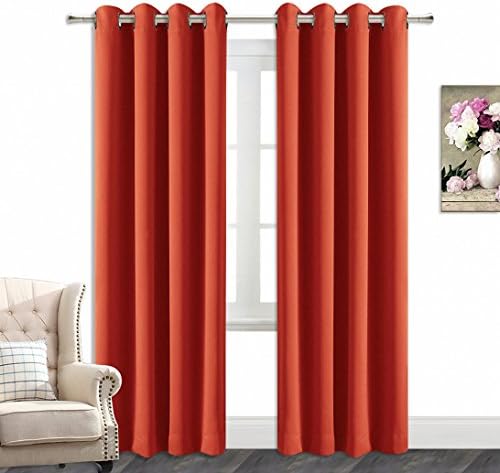 AmazonCurtains Room Darkening Thermal Insulated Solid Grommets Curtains/Drapes (W 52" x L 72", Orange)