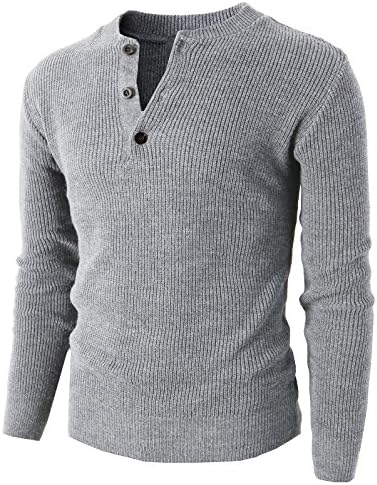 H2H Mens Various Color Casual Fashion Knit Pullover Henley Sweater GRAY US M/Asia XL (KMTTL0275)