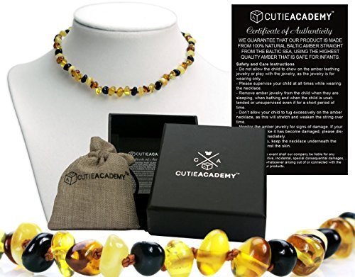 Amber Teething Necklace For Babies - (Multicolored)(Unisex) By Cutie Academy - Certified High Quality - Natural Drool Reducing and Gentle Pain Relieving Properties