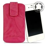 Produkt-Bild: Original Blumax &reg; Wished Pink Ledertasche f&uuml;r Apple iPhone 4 / iPhone 4S mit R&uuml;ckzugfunktion , Handytasche , Case , H&uuml;lle , Etui , Slide , Display Schutz , Secure (100% Passgenau !!)