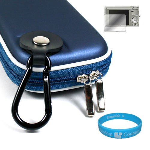 Camera Case for Sony Cybershot DSC-T DSC-W Series (Eva Blue) + Universal LCD Screen Protector Kit + Includes SumacLife TM Wisdom Courage Wristband