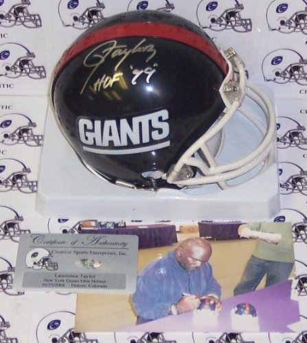 Lawrence Taylor Autographed/Hand Signed New York Giants Mini Helmet with HOF 99 Inscription