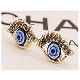 Darkey Wang Woman Fashion Jewelry Diamond Personalized Alternative Creative Eyelashes Earrings (Gold)