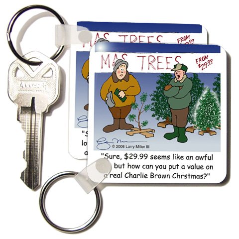 Larry Miller Cartoon about a Charlie Brown Christmas Tree - Set Of 4 Key Chains