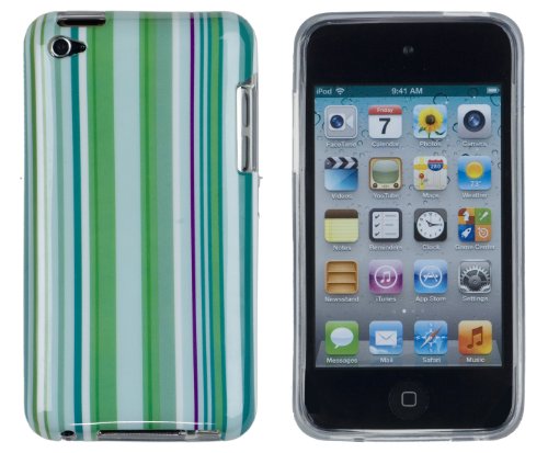 Huge save onhard case or soft case for iphone Mint Green Striped Flexible TPU Gel Case with Clear Sides for Apple iPod Touch 4, 4G (4th Generation)