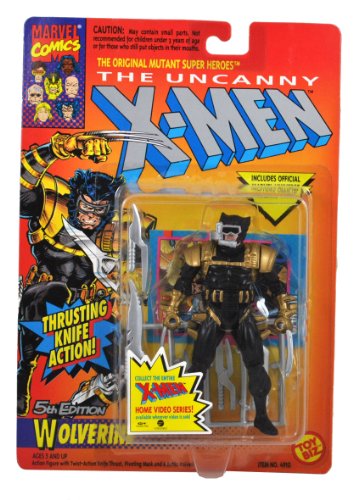  Marvel Comics Year 1993 The Uncanny X-MEN Series 5 Inch Tall Action Figure - The Original Mutant Super Heroes - 5th Edition WOLVERINE with Twist-Action Knife Thrust, Pivoting Mask and 6 Battle Knives Plus Official Marvel Universe Trading Card