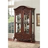 All new item Cherry finish wood curio cabinet with glass shelves, mirrored back and glass doors