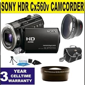 Sony HDR CX560v Camcorder w/ .45x Wide Angle Lens + 2x Telephoto Lens + 3 Year Celltime Warranty