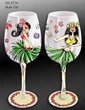 Bottom's Up 15-Ounce Island Girls Handpainted Wine Glass