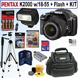 Pentax K2000 10.2MP Digital SLR Camera with 18-55mm f/3.5-5.6 DA L Lens and AF200FG Flash + 8GB Deluxe Accessory Kit