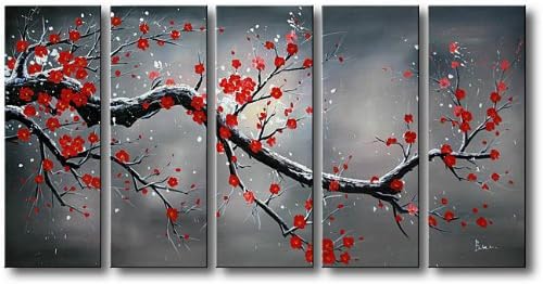 'Winter Plum' 5-piece Oil Hand Painted Canvas Art Set